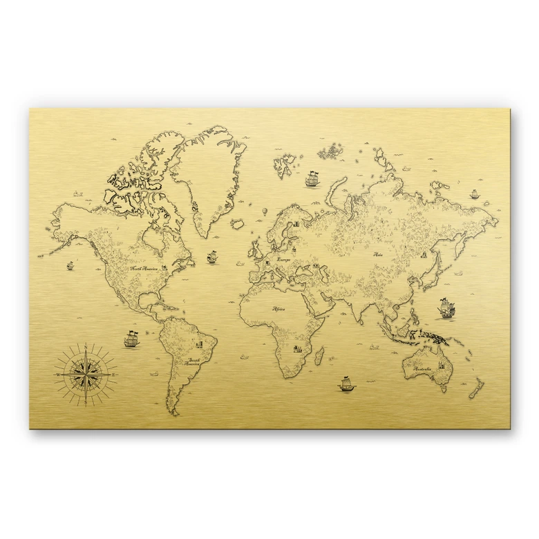 Alu-Dibond Print Gold - Old World Map 