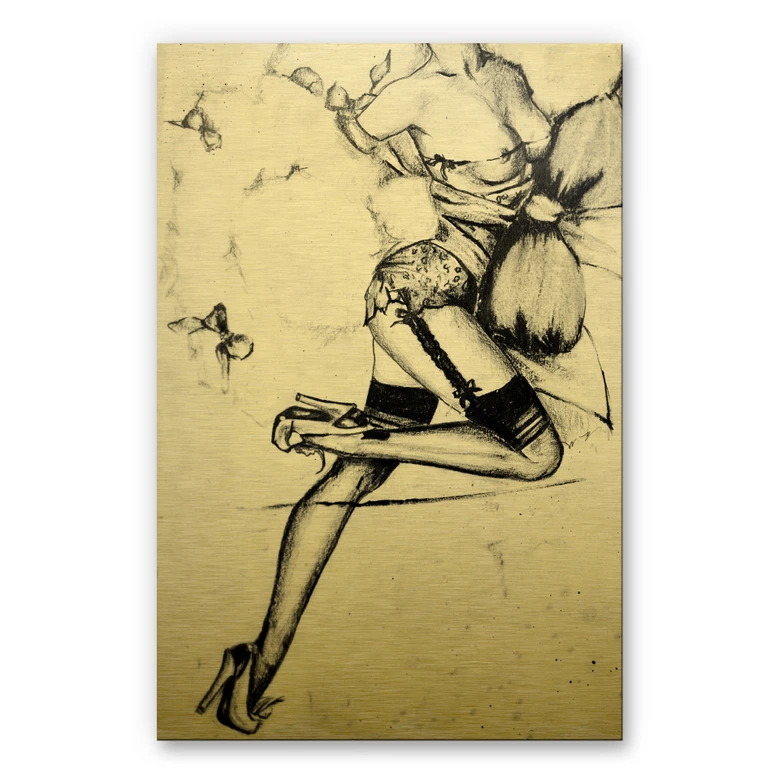 Alu-Dibond Goudeffect - Verleidelijke Pin-up 