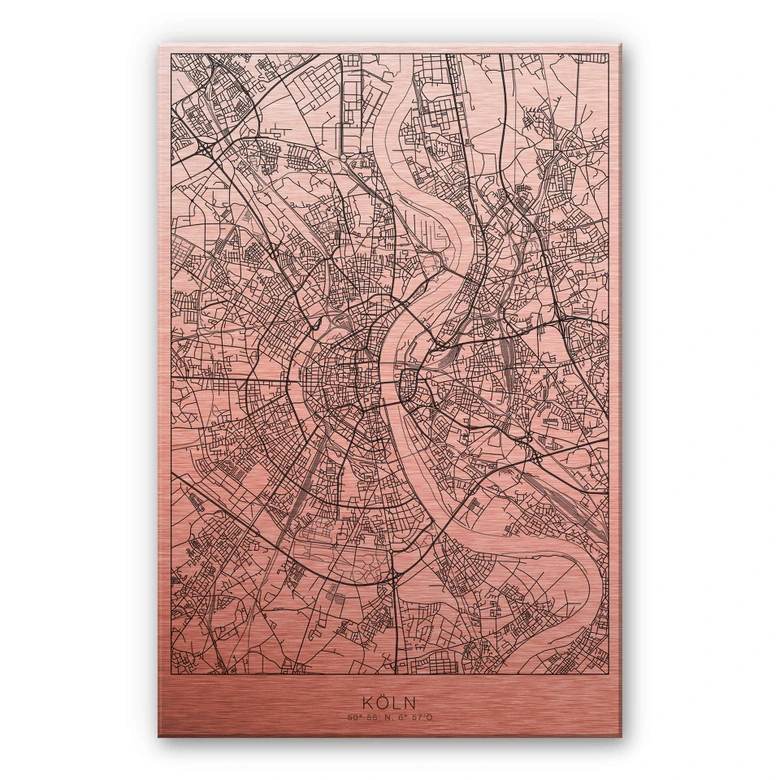 Alu-Dibond mit Kupfereffekt Stadtplan Köln 