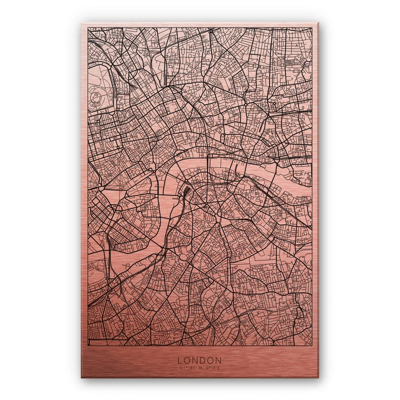 Alu-Dibond mit Kupfereffekt Stadtplan London 