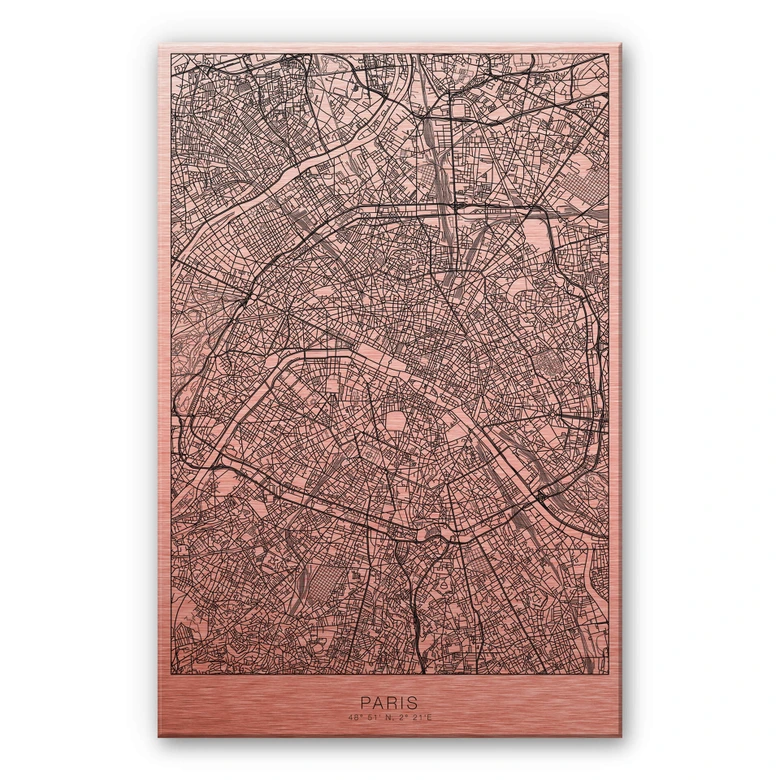 Alu-Dibond mit Kupfereffekt Stadtplan Paris 