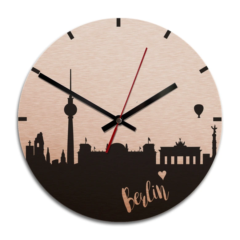 Wandklok Alu-Dibond met Kopereffect Skyline Berlijn 
