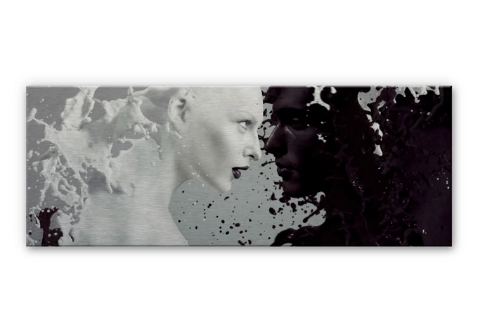 Dibond Schilderij met zilver effect Milk & Coffee - Panorama 