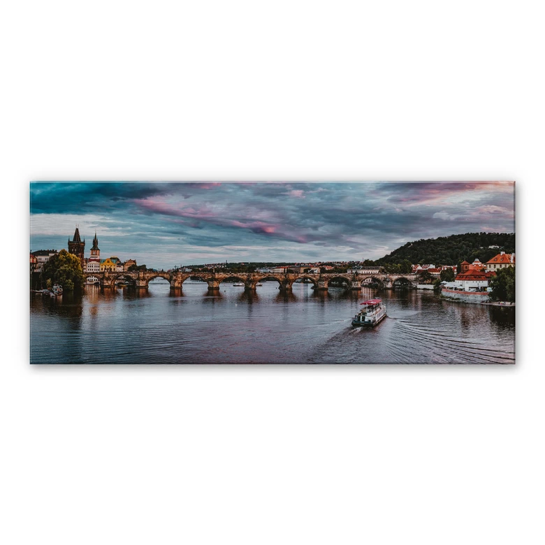 Alu-Dibond mit Silbereffekt Sonnenuntergang in Prag 