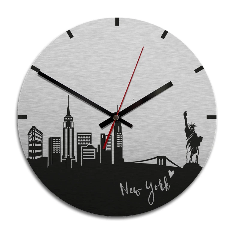 Wandklok Alu-Dibond met Zilvereffect Skyline New York 
