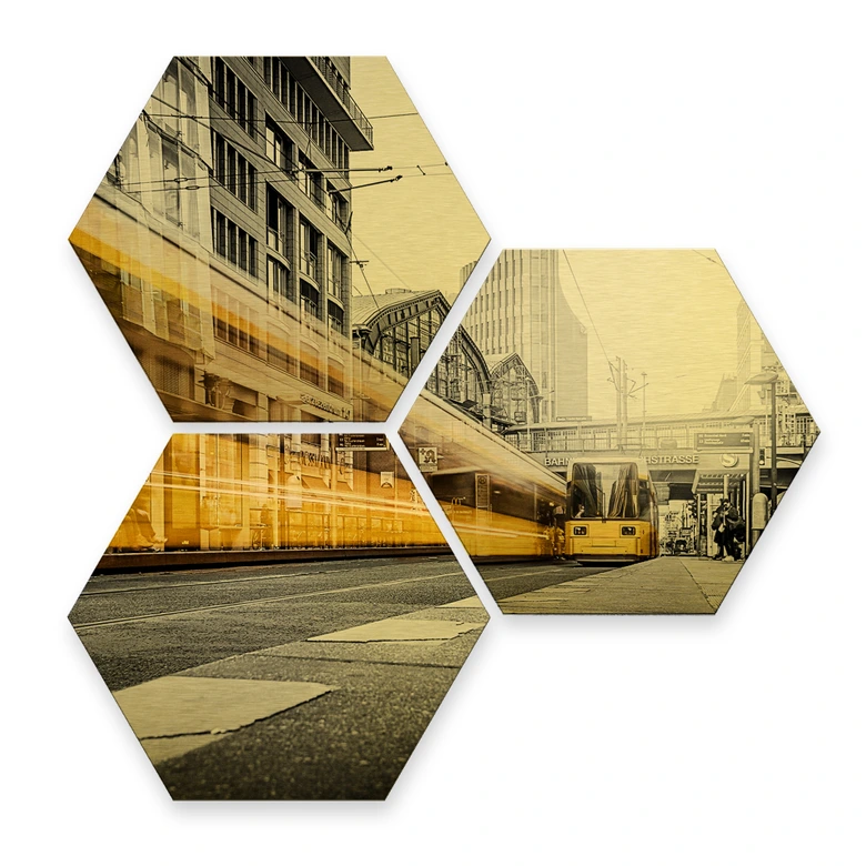 Hexagon Alu-Dibond Goudeffect - Berlin Friedrichstrasse 