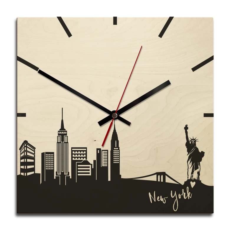 Houten klok – New York – vierkant 