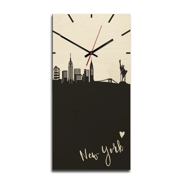 Horloge murale en bois - Skyline New York rectangulaire 