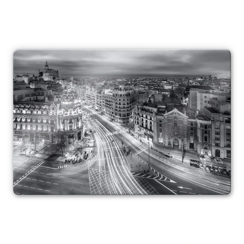 Glasbild Javier - Madrid bei Nacht 