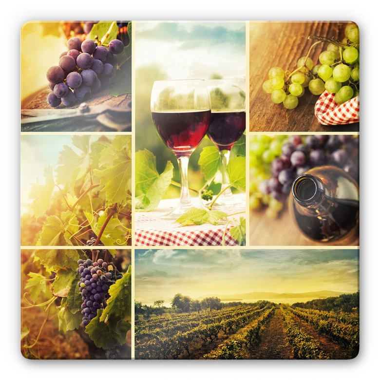 Tableau en verre - Collage vin - carré 