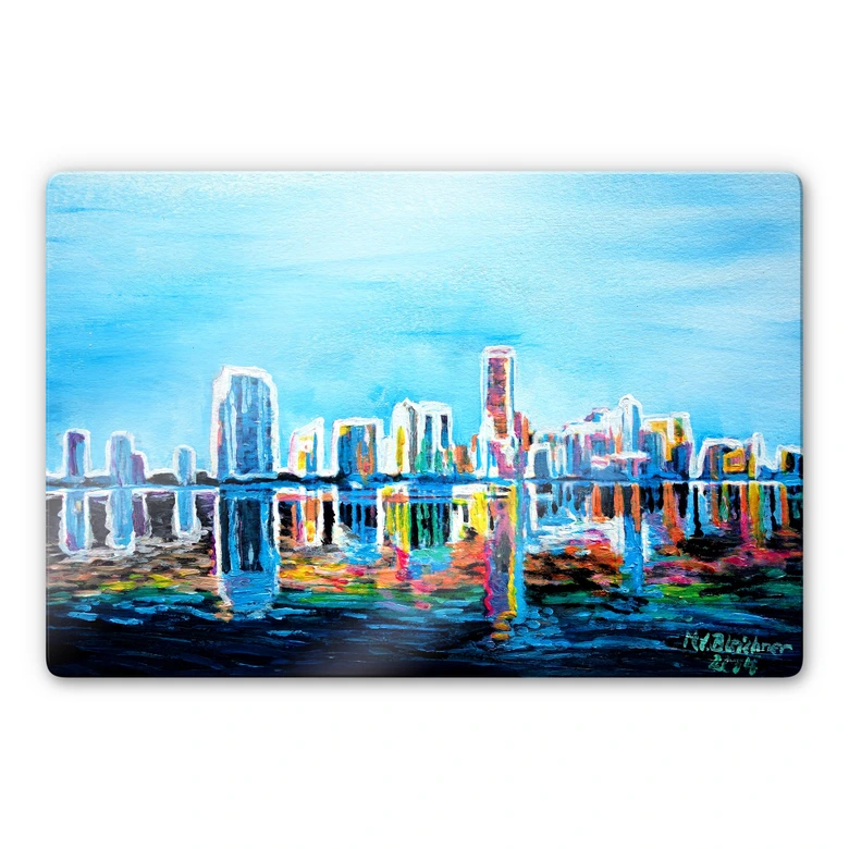 Glasbild Bleichner - Miami im Neonschimmer 