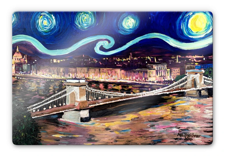 Glasbild Bleichner - Starry Night in Budapest 