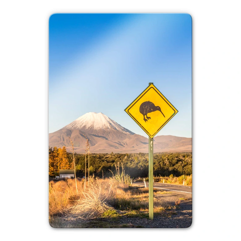 Glasbild Colombo - Straßenschild: Achtung Kiwi 