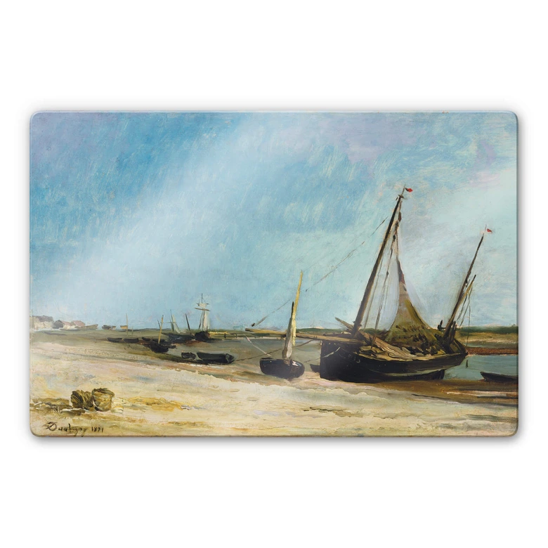 Glasbild Daubigny - Boote am Strand von Ètaples 
