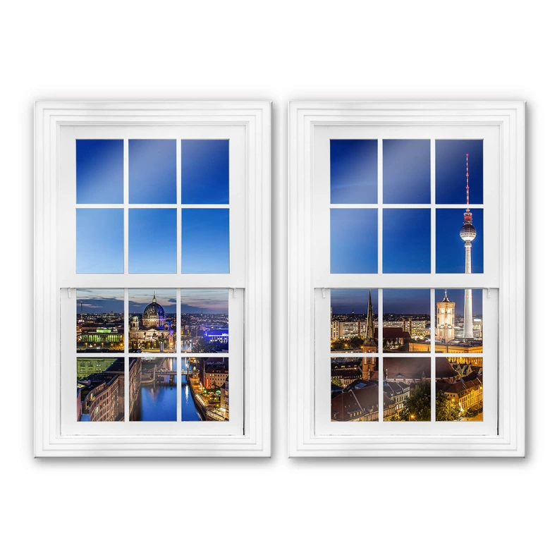 Glasbild 3D Doppelfenster 2-teilig - Berlin Panorama 