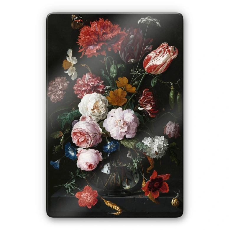 Glasbild de Heem - Stillleben mit Blumen in einer  Glasvase 