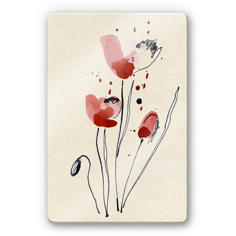 Glasbild Illustrierte Mohnblume 