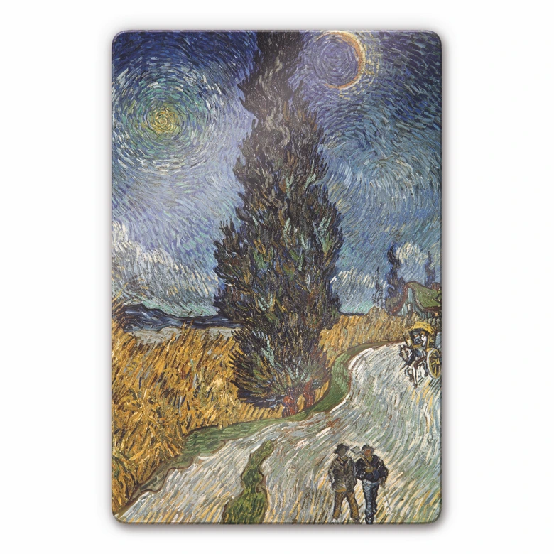 Glasschilderijen van Gogh - Landstraatje met Cypressen 