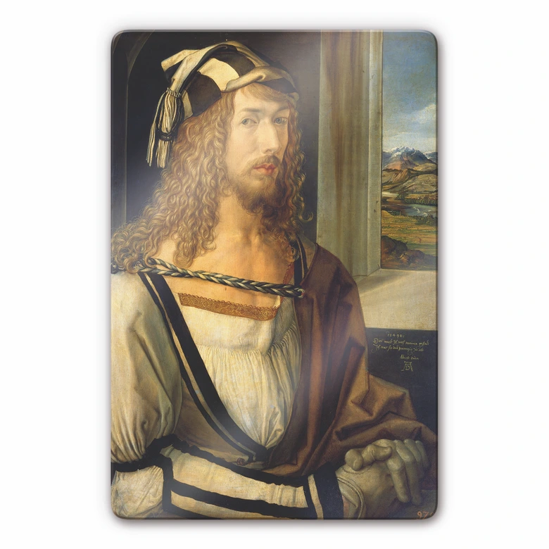 Tableau en verre - Dürer - Autoportrait avec paysage 