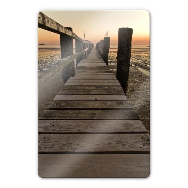 Glasbild Steg im Wattenmeer 