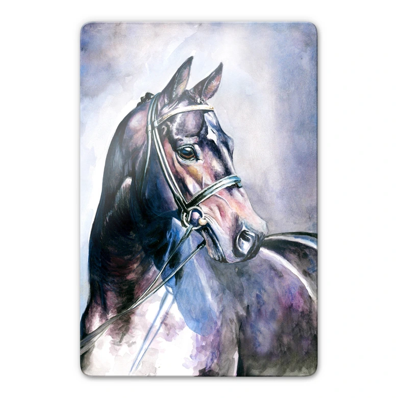 Glasbild Aquarell eines Pferdes 