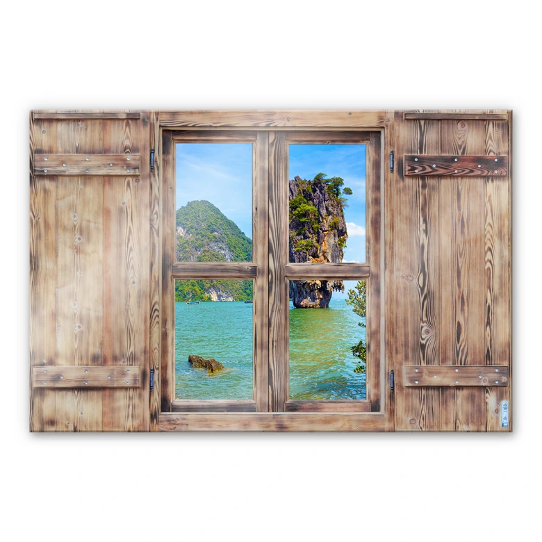 Glasbild 3D Holzfenster - Khao Ta Pu Island 