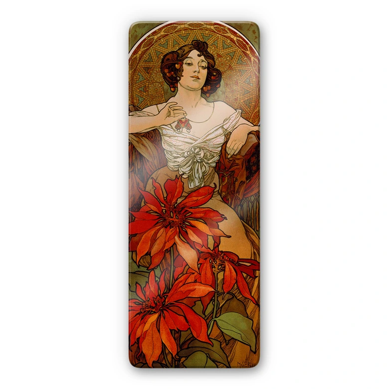 Tableau en verre - Mucha - Les Pierres Précieuses- Le Rubis 