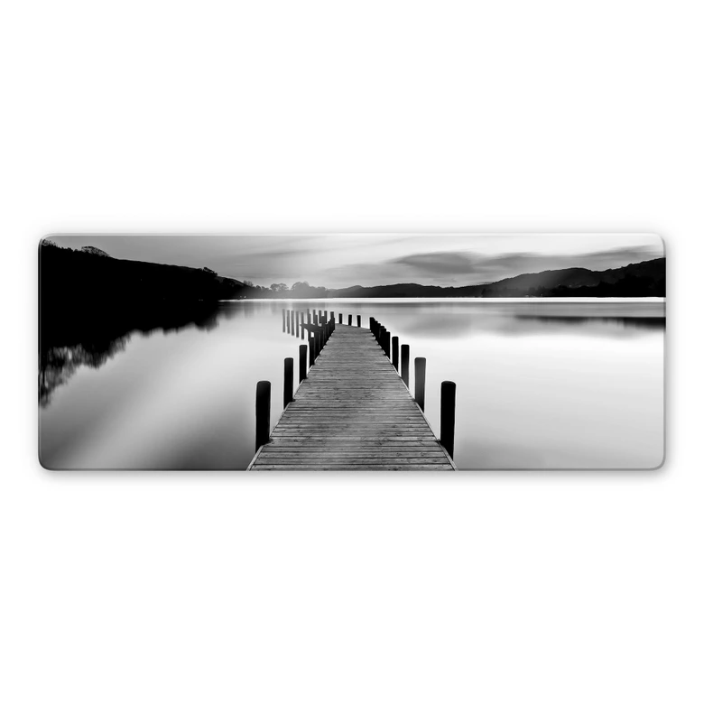 Tableau en verre - Panorama de la mer - noir/blanc 