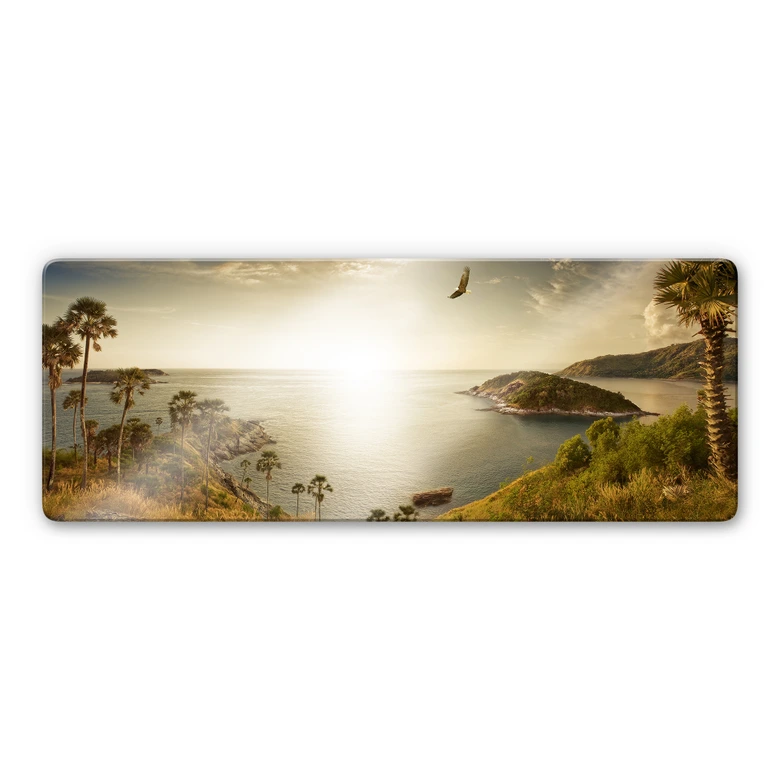 Glasbild Sonnenuntergang im Paradies - Panorama 