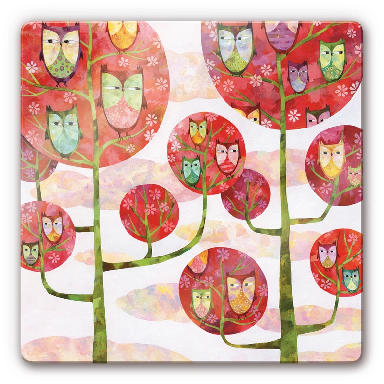 Glasbild Blanz - Eulen im Wald 