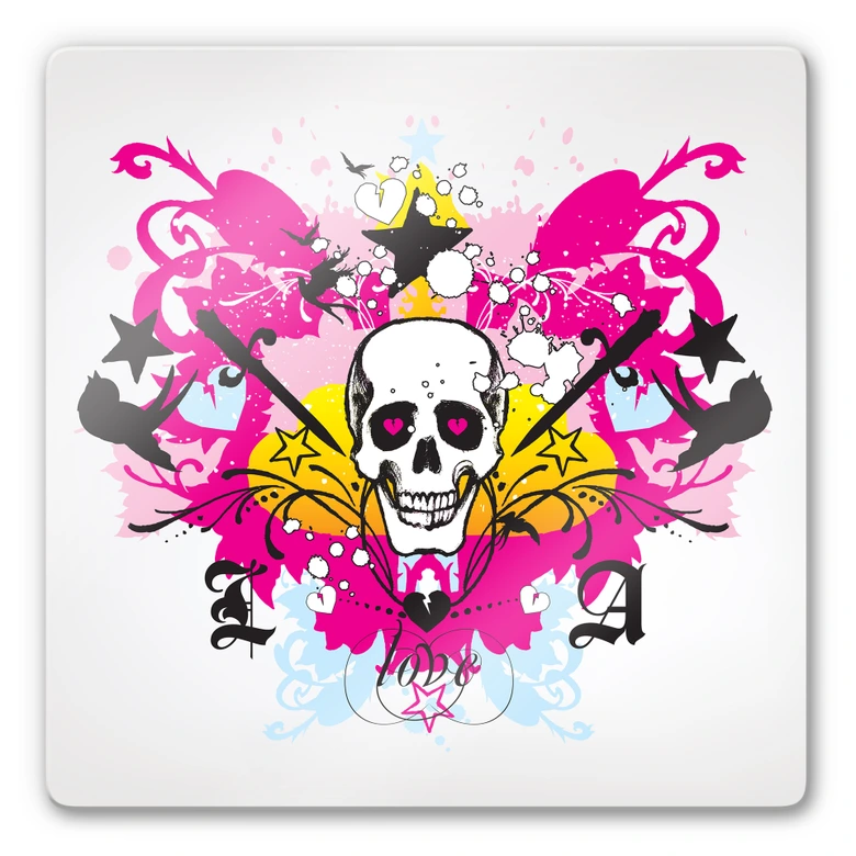 LA Ink Skull in colour chaos Glass art 