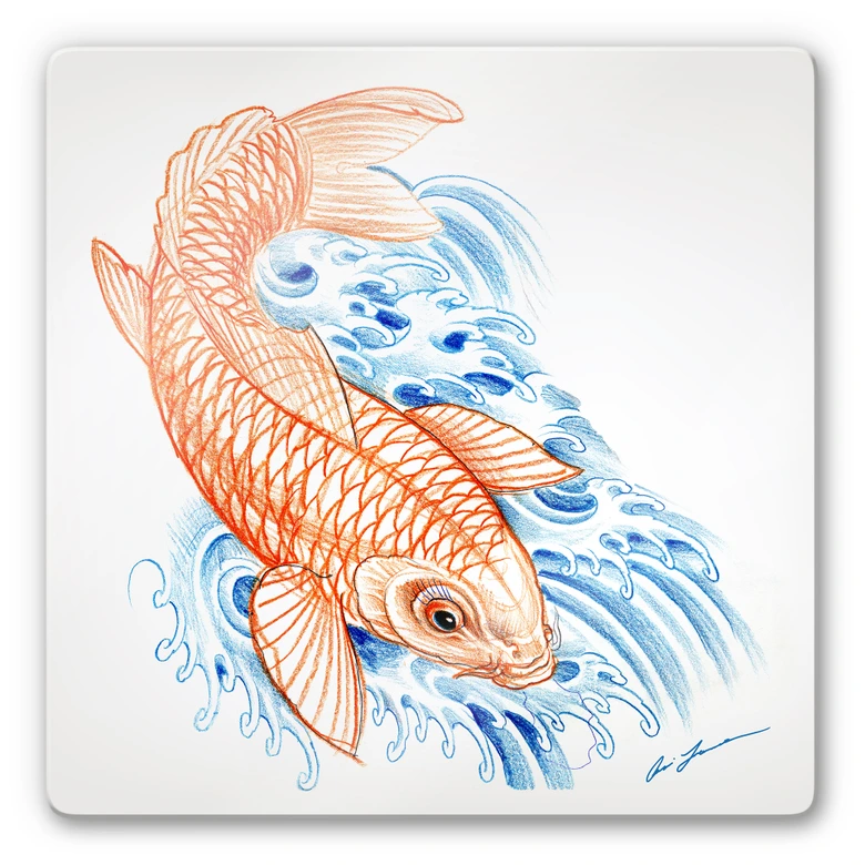 Glasbild Miami Ink Japanischer Koi 