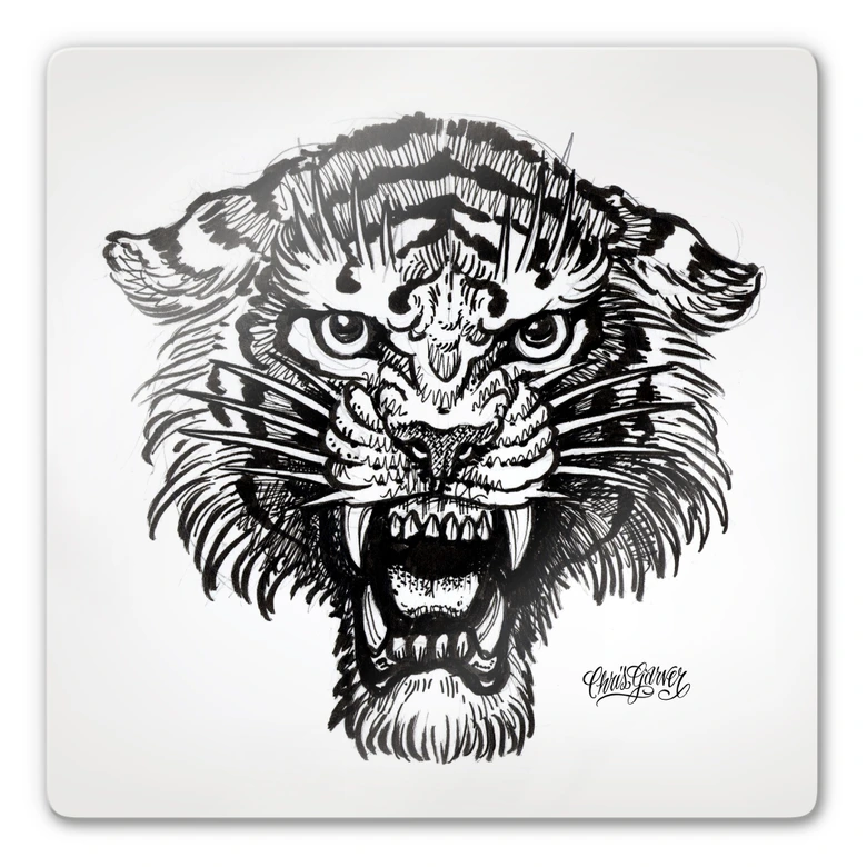 Glasbild Miami Ink Tiger s/w 