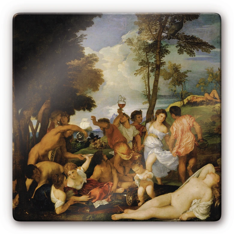 Glasbild Tizian - Das Bacchanal 
