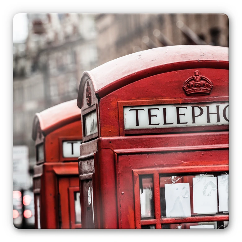 Glasbild Britische Telefonzelle - quadratisch 