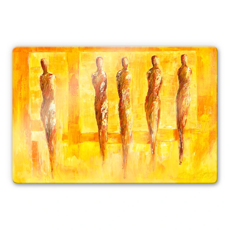 Glasbild Schüßler - Fünf Figuren in Gelb 