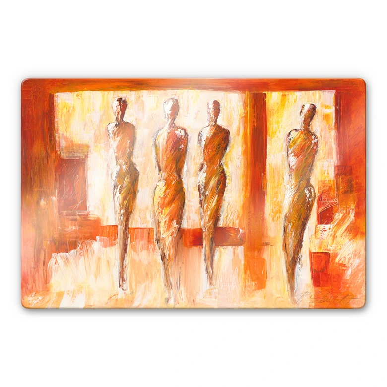 Glasbild Schüßler - Vier Figuren in Orange 