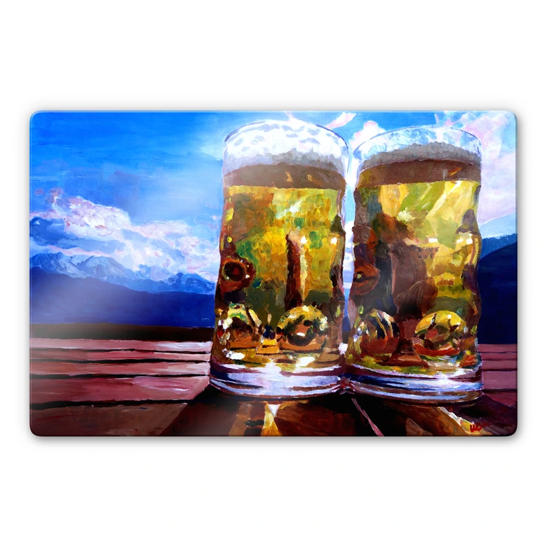 Glasbild Bleichner - Zwei Bier in den Bergen 