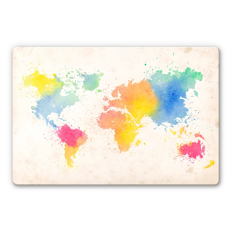 Glasschilderijen Wereldkaart - Aquarel 