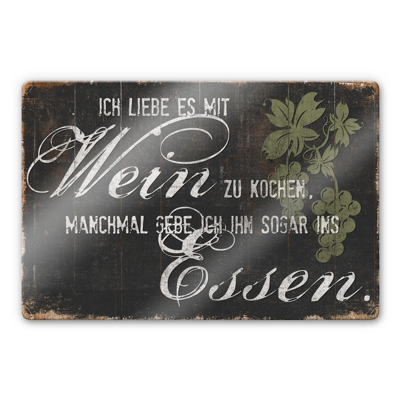 Glasbild Ich liebe es mit Wein zu kochen 