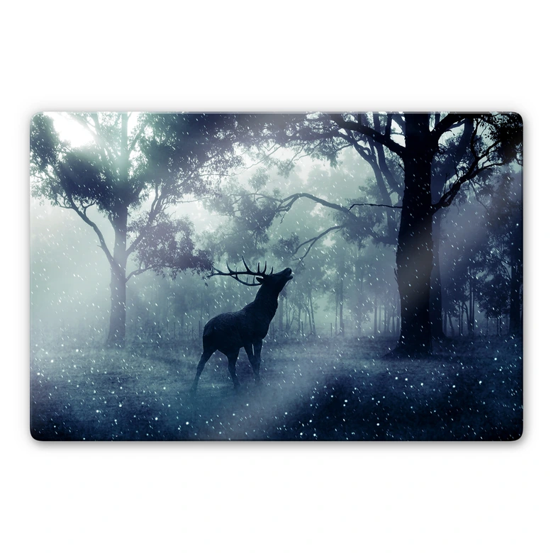 Glasbild Hirsch im Morgenwald 