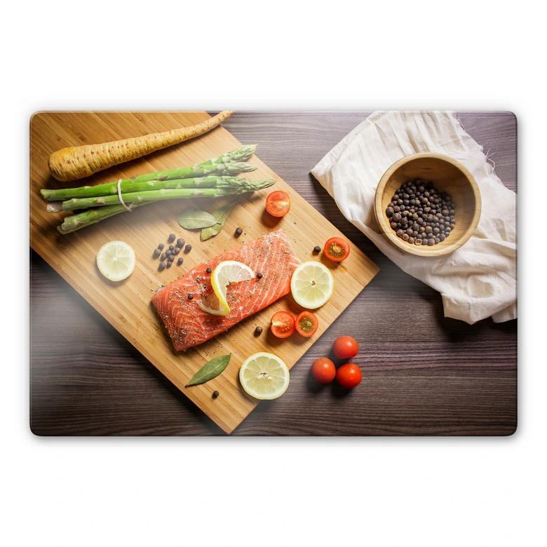 Glasbild Frischer Lachs 