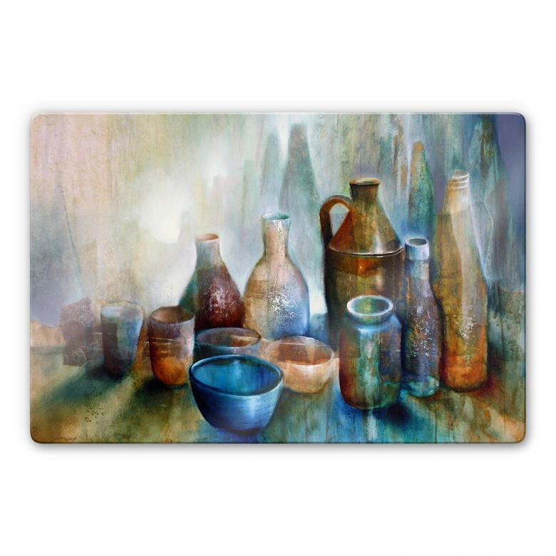 Glasbild Schmucker - Stillleben mit blauer Schale 