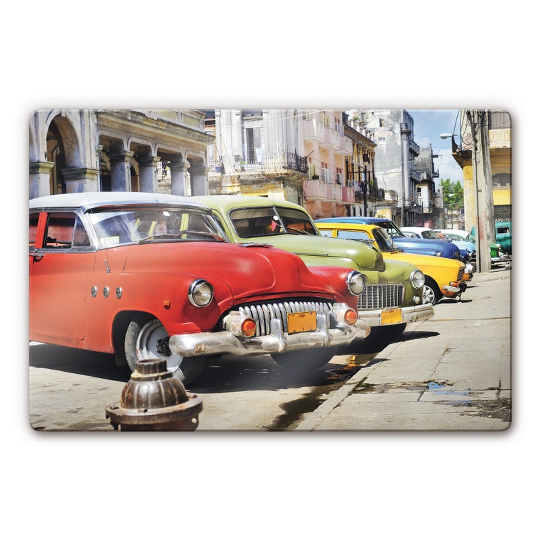 Glasbild Cuba Cars 
