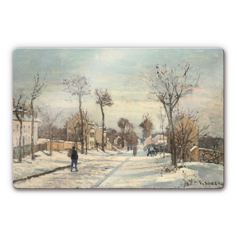 Glasschilderijen Camille Pissarro - Straat van Louveciennes in de sneeuw 