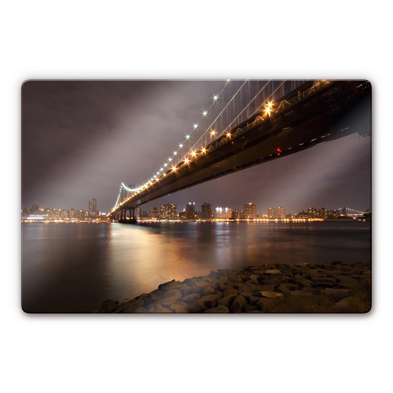 Manhattan Bridge at Night Glass art 
