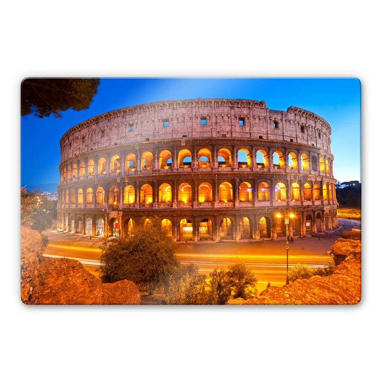 Glasbild Colosseum bei Nacht 