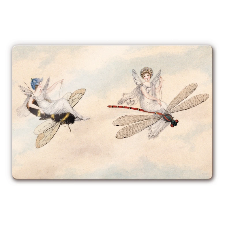Glasbild Murray - Zwei Elfen fliegen durch die Luft 