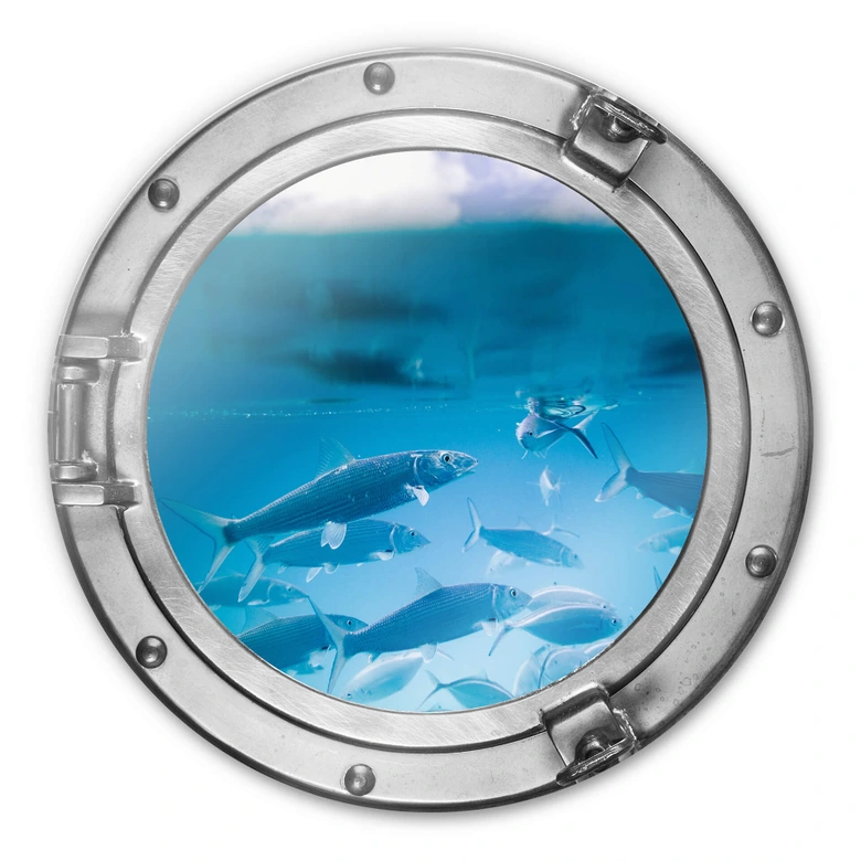 Glasbild rund 3D-Optik Bullauge - Unter dem Meer 