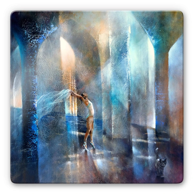 Glasbild Schmucker - Katze und Tänzerin 